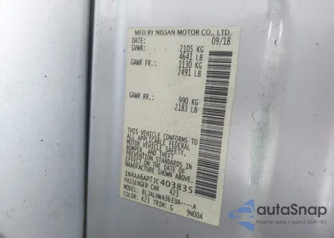 2018 Nissan Maxima 3.5 Platinum z USA, uszkodzony, nr VIN 1N4AA6AP7JC403835